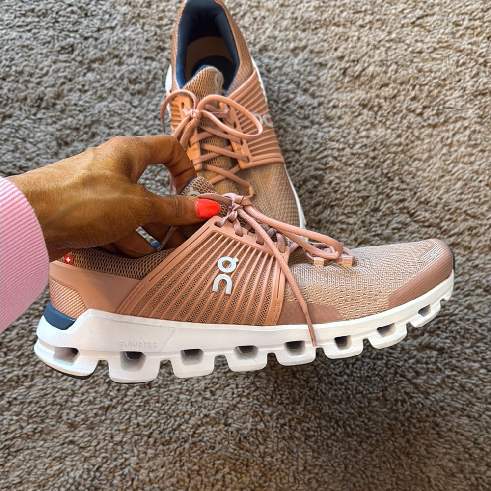 On Running Orange + Navy Athletic Shoes - Picture 2 of 8